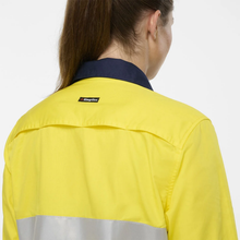 Load image into Gallery viewer, KingGee Women's Womens Originals Spliced Hi-Vis Gusset Cuff Taped L/S Shirt - Yellow/Navy
