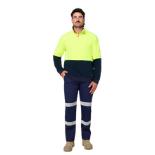 Load image into Gallery viewer, KingGee Men's Originals Spliced Hi Vis 1/4 Zip Pullover - Yellow/Navy
