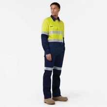 Load image into Gallery viewer, KingGee Men's Originals Spliced Hi-Vis Vented Cf Taped L/S Shirt - Yellow/Navy
