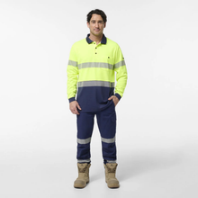 Load image into Gallery viewer, KingGee Men's Originals Spliced Hi-Vis Taped L/S Cotton Back Polo - Yellow/Navy
