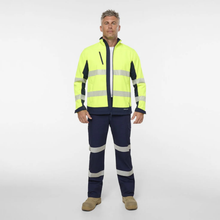 Load image into Gallery viewer, KingGee Men's Originals Hi-Vis Taped Softshell Jacket - Yellow/Navy
