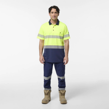Load image into Gallery viewer, KingGee Men's Originals Spliced Hi-Vis Taped S/S Cotton Back Polo - Yellow/Navy
