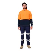 Load image into Gallery viewer, KingGee Men's Originals Spliced Hi Vis 1/4 Zip Pullover - Orange/Navy
