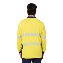 Load image into Gallery viewer, KingGee Men's Originals Spliced Hi-Vis Taped L/S Cotton Polo - Yellow/Navy
