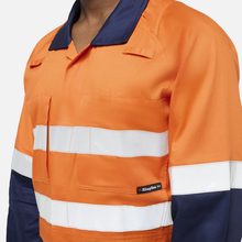 Load image into Gallery viewer, KingGee Men's Originals Spliced Hi-Vis Vented Taped Overall - Orange/Navy
