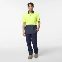Load image into Gallery viewer, KingGee Men's Originals Spliced Hi-Vis S/S Polo - Yellow/Navy
