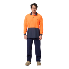 Load image into Gallery viewer, KingGee Men's Originals Spliced Hi-Vis L/S Polo - Orange/Navy
