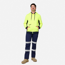 Load image into Gallery viewer, KingGee Men's Originals Spliced Hi-Vis Full Zip Hoodie - Yellow/Navy
