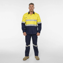 Load image into Gallery viewer, KingGee Men's Originals Spliced Hi-Vis Taped Gusset Cuff L/S Shirt - Yellow/Navy

