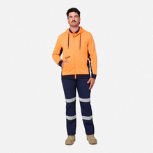 Load image into Gallery viewer, KingGee Men's Originals Spliced Hi-Vis Full Zip Hoodie - Orange/Navy
