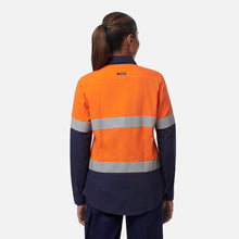 Load image into Gallery viewer, KingGee Women's Shieldtec Lenzing Flame Resistant Hi-Vis Spliced Long Sleeve Shirt Taped - Orange/Navy
