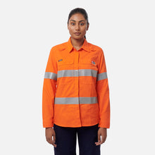 Load image into Gallery viewer, KingGee Women's Shieldtec Lenzing Flame Resistant Hi-Vis Long Sleeve Shirt Taped - Orange
