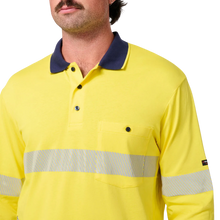 Load image into Gallery viewer, KingGee Men's Originals Spliced Hi-Vis Taped L/S Cotton Polo - Yellow/Navy
