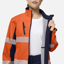 Load image into Gallery viewer, KingGee Women's Originals Hi-Vis Taped Softshell Jacket - Orange/Navy
