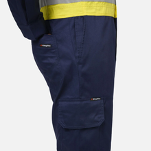 Load image into Gallery viewer, KingGee Men's Originals Spliced Hi-Vis Vented Taped Overall - Yellow/Navy
