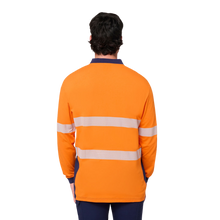 Load image into Gallery viewer, KingGee Men's Originals Spliced Hi-Vis Taped L/S Cotton Polo - Orange/Navy
