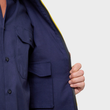 Load image into Gallery viewer, KingGee Men's Originals Spliced Hi-Vis Taped Bluey Jacket - Yellow/Navy
