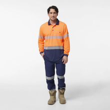 Load image into Gallery viewer, KingGee Men's Originals Spliced Hi-Vis Taped L/S Cotton Back Polo - Orange/Navy
