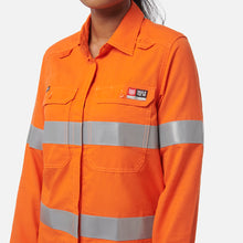 Load image into Gallery viewer, KingGee Women's Shieldtec Lenzing Flame Resistant Hi-Vis Long Sleeve Shirt Taped - Orange

