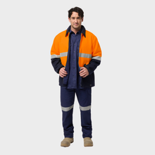 Load image into Gallery viewer, KingGee Men's Originals Spliced Hi-Vis Taped Bluey Jacket - Orange/Navy
