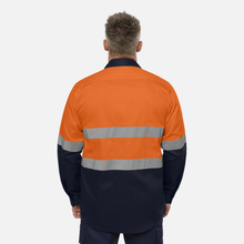 Load image into Gallery viewer, KingGee Men's Originals Spliced Hi-Vis Taped Gusset Cuff L/S Shirt - Orange/Navy
