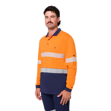 Load image into Gallery viewer, KingGee Men's Originals Spliced Hi-Vis Taped L/S Cotton Polo - Orange/Navy
