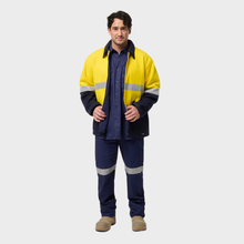 Load image into Gallery viewer, KingGee Men's Originals Spliced Hi-Vis Taped Bluey Jacket - Yellow/Navy
