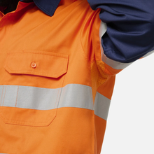 Load image into Gallery viewer, KingGee Men's Originals Spliced Hi-Vis Vented Gusset Cuff Taped L/S Shirt - Orange/Navy
