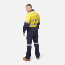 Load image into Gallery viewer, KingGee Men's Workcool 2 Reflective Spliced Combination Overall - Yellow/Navy

