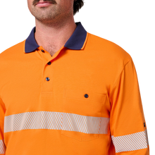 Load image into Gallery viewer, KingGee Men's Originals Spliced Hi-Vis Taped L/S Cotton Polo - Orange/Navy
