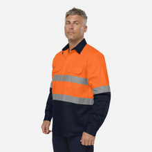 Load image into Gallery viewer, KingGee Men's Originals Spliced Hi-Vis Taped Gusset Cuff L/S Shirt - Orange/Navy
