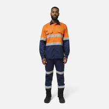 Load image into Gallery viewer, KingGee Men's Originals Spliced Hi-Vis Vented Gusset Cuff Taped L/S Shirt - Orange/Navy
