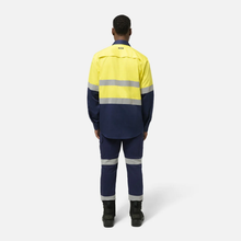 Load image into Gallery viewer, KingGee Men's Originals Spliced Hi-Vis Vented Gusset Cuff Taped L/S Shirt - Yellow/Navy
