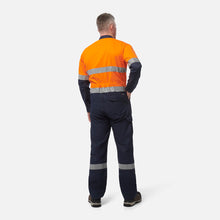 Load image into Gallery viewer, KingGee Men's Shieldtec Hi Vis 2 Tone Coverall with Flame Resistant Tape - Orange/Navy
