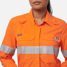 Load image into Gallery viewer, KingGee Women's Shieldtec Lenzing Flame Resistant Hi-Vis Long Sleeve Shirt Taped - Orange
