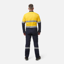 Load image into Gallery viewer, KingGee Men's Shieldtec Hi Vis 2 Tone Coverall with Flame Resistant Tape - Yellow/Navy
