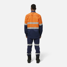 Load image into Gallery viewer, KingGee Men's Originals Spliced Hi-Vis Vented Gusset Cuff Taped L/S Shirt - Orange/Navy
