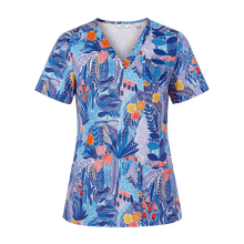 Load image into Gallery viewer, NNT Women's Abstract Blossom Print Scrub Top - Blue/Peach
