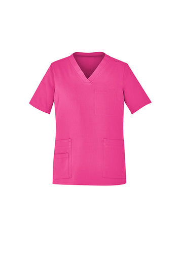 Biz Care Unisex Pink Ribbon V-Neck Scrub Top - Pink - 