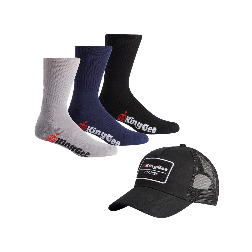 KingGee Unisex Cap And Sock Bundle - Multi - Headwear