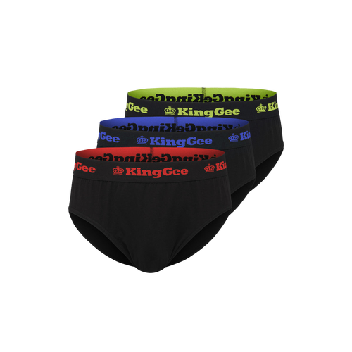 KingGee Men's Cotton Brief 3 Pack - Black - Underwear