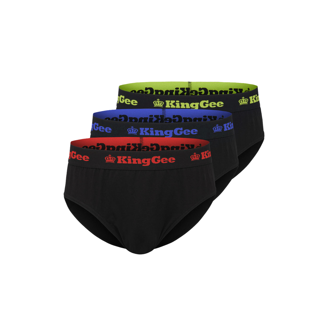 KingGee Men's Cotton Brief 3 Pack - Black - Underwear