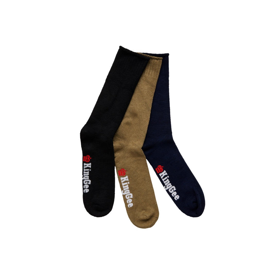 KingGee Men's Bamboo Work Sock 3 pack - Black/Khaki/Navy - Socks