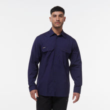 Load image into Gallery viewer, KingGee Men&#39;s Workcool Vented Long Sleeve Shirt - Navy - Shirts
