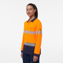 Load image into Gallery viewer, KingGee Women&#39;s Hyper Freeze Taped Spliced Long Sleeve Polo - Orange/Navy - Polos
