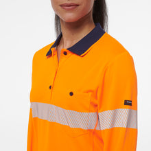 Load image into Gallery viewer, KingGee Women&#39;s Hyper Freeze Taped Spliced Long Sleeve Polo - Orange/Navy - Polos
