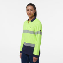 Load image into Gallery viewer, KingGee Women&#39;s Hyper Freeze Taped Spliced Long Sleeve Polo - Yellow/Navy - Polos
