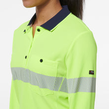 Load image into Gallery viewer, KingGee Women&#39;s Hyper Freeze Taped Spliced Long Sleeve Polo - Yellow/Navy - Polos
