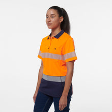 Load image into Gallery viewer, KingGee Women&#39;s Workcool Hyperfreeze Reflective Spliced Short Sleve Polo - Orange/Navy - Polos
