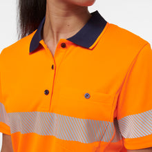 Load image into Gallery viewer, KingGee Women&#39;s Workcool Hyperfreeze Reflective Spliced Short Sleve Polo - Orange/Navy - Polos
